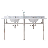 Water Creation | Embassy 72 Inch Wide Double Wash Stand, P-Trap, Counter Top with Basin, and F2-0009 Faucet included in Polished Nickel (PVD) Finish | EB72D-0509