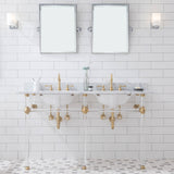 Water Creation | Empire 60 Inch Wide Double Wash Stand, P-Trap, Counter Top with Basin, F2-0012 Faucet and Mirror included in Satin Gold Finish | EP60E-0612