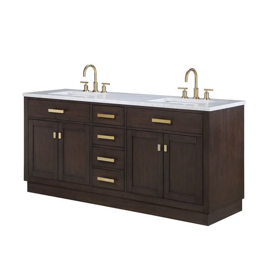 Water Creation | Chestnut 72 In. Double Sink Carrara White Marble Countertop Vanity In Brown Oak | CH72CW06BK-000000000