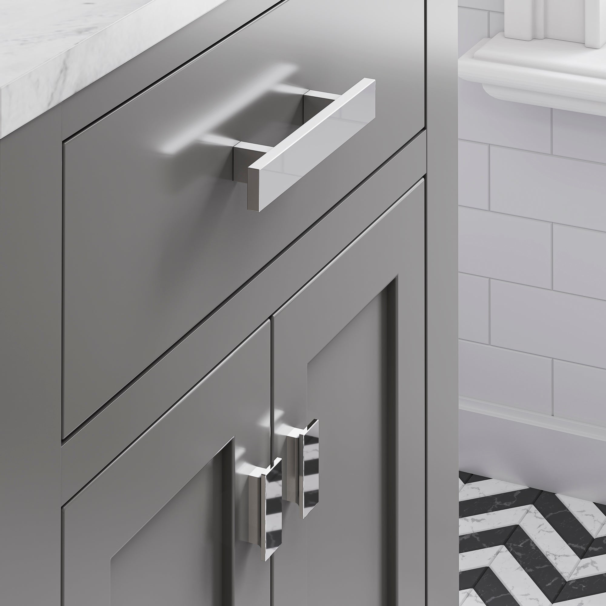 Water Creation | 24 Inch Cashmere Grey Single Sink Bathroom Vanity With Matching Framed Mirror And Faucet From The Madison Collection | MS24CW01CG-R21BX0901