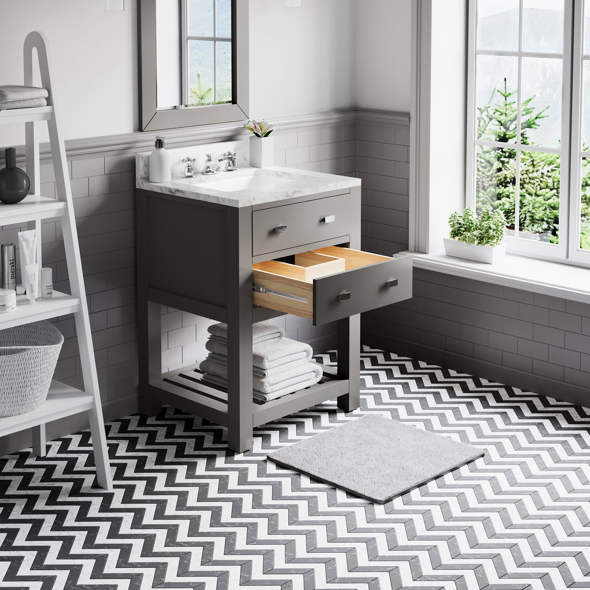 Water Creation | 24 Inch Cashmere Grey Single Sink Bathroom Vanity With Matching Framed Mirror From The Madalyn Collection | MA24CW01CG-R21000000