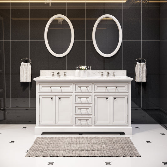 Water Creation | 60 Inch Pure White Double Sink Bathroom Vanity From The Derby Collection | DE60CW01PW-000000000