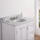 Water Creation | 36 Inch Wide Pure White Single Sink Carrara Marble Bathroom Vanity With Matching Mirror And Faucet(s) From The Derby Collection | DE36CW01PW-B24BX0901