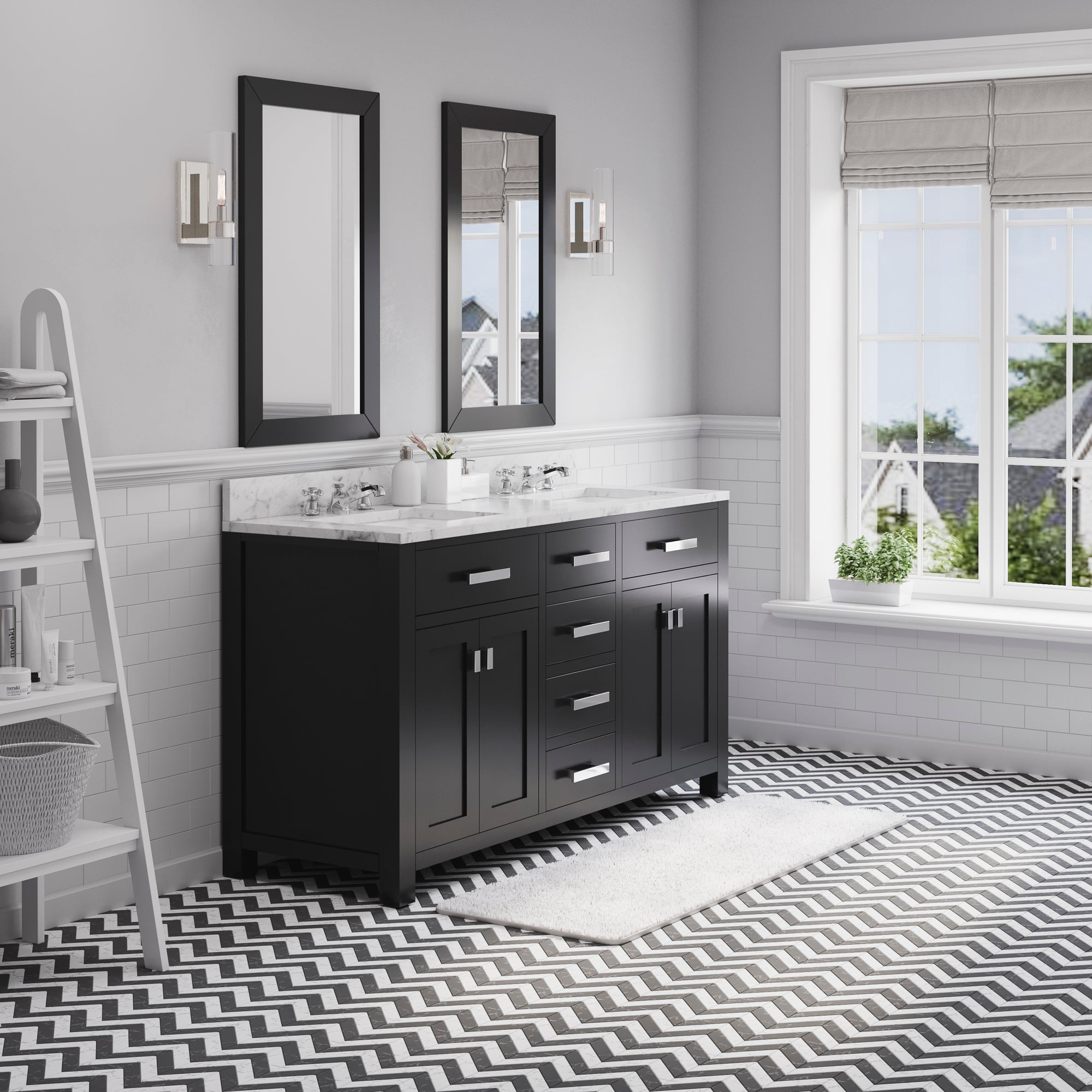 Water Creation | 60 Inch Espresso Double Sink Bathroom Vanity With 2 Matching Framed Mirrors From The Madison Collection | MS60CW01ES-R21000000