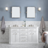 Water Creation | 60" Palace Collection Quartz Carrara Pure White Bathroom Vanity Set With Hardware And F2-0013 Faucets in Polished Nickel (PVD) Finish | PA60QZ05PW-000FX1305