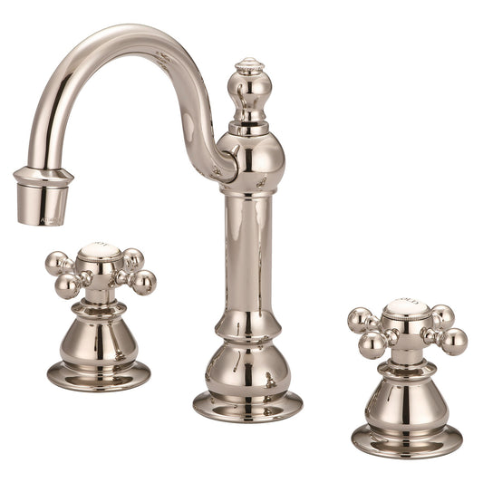 Water Creation | American 20th Century Classic Widespread Lavatory F2-0012 Faucets With Pop-Up Drain in Polished Nickel (PVD) Finish With Metal Lever Handles, Hot And Cold Labels Included | F2-0012-05-BX