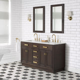 Water Creation | Chestnut 60 In. Double Sink Carrara White Marble Countertop Vanity In Brown Oak | CH60CW06BK-000000000