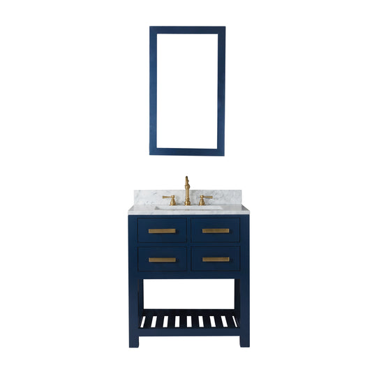 Water Creation | 30 Inch Monarch Blue Single Sink Bathroom Vanity With F2-0012 Satin Gold Faucet And Mirror From The Madalyn Collection | MA30CW06MB-R21TL1206