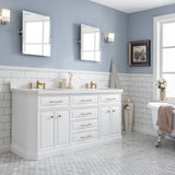 Water Creation | 72" Palace Collection Quartz Carrara Pure White Bathroom Vanity Set With Hardware in Satin Gold Finish And Only Mirrors in Chrome Finish | PA72QZ06PW-E18000000