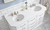 Water Creation | 60" Palace Collection Quartz Carrara Pure White Bathroom Vanity Set With Hardware And F2-0013 Faucets in Polished Nickel (PVD) Finish | PA60QZ05PW-000FX1305