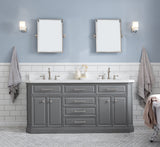 Water Creation | 72" Palace Collection Quartz Carrara Cashmere Grey Bathroom Vanity Set With Hardware And F2-0012 Faucets, Mirror in Polished Nickel (PVD) Finish | PA72QZ05CG-E18TL1205