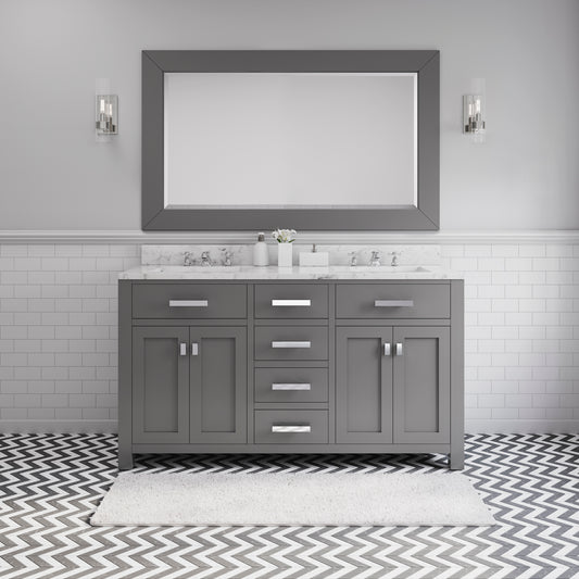 Water Creation | 60 Inch Cashmere Grey Double Sink Bathroom Vanity With Matching Framed Mirror And Faucet From The Madison Collection | MS60CW01CG-R60BX0901