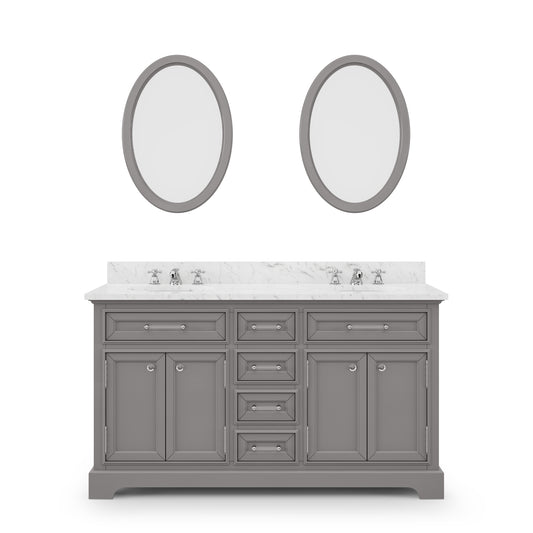 Water Creation | 60 Inch Cashmere Grey Double Sink Bathroom Vanity With Matching Framed Mirrors And Faucets From The Derby Collection | DE60CW01CG-O21BX0901