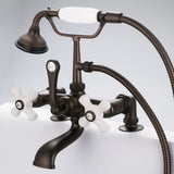 Water Creation | Vintage Classic 7 Inch Spread Deck Mount Tub Faucet With 2 Inch Risers & Handheld Shower in Oil-rubbed Bronze Finish Finish With Porcelain Cross Handles, Hot And Cold Labels Included | F6-0007-03-PX