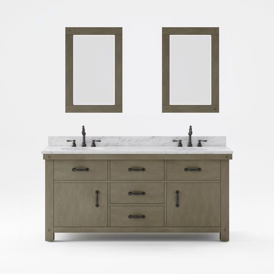 Water Creation | 72 Inch Grizzle Grey Double Sink Bathroom Vanity With Mirrors With Carrara White Marble Counter Top From The ABERDEEN Collection | AB72CW03GG-A24000000