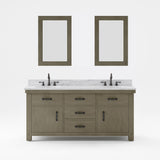 Water Creation | 72 Inch Grizzle Grey Double Sink Bathroom Vanity With Mirrors With Carrara White Marble Counter Top From The ABERDEEN Collection | AB72CW03GG-A24000000