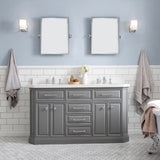 Water Creation | 60" Palace Collection Quartz Carrara Cashmere Grey Bathroom Vanity Set With Hardware And F2-0013 Faucets in Chrome Finish | PA60QZ01CG-000FX1301