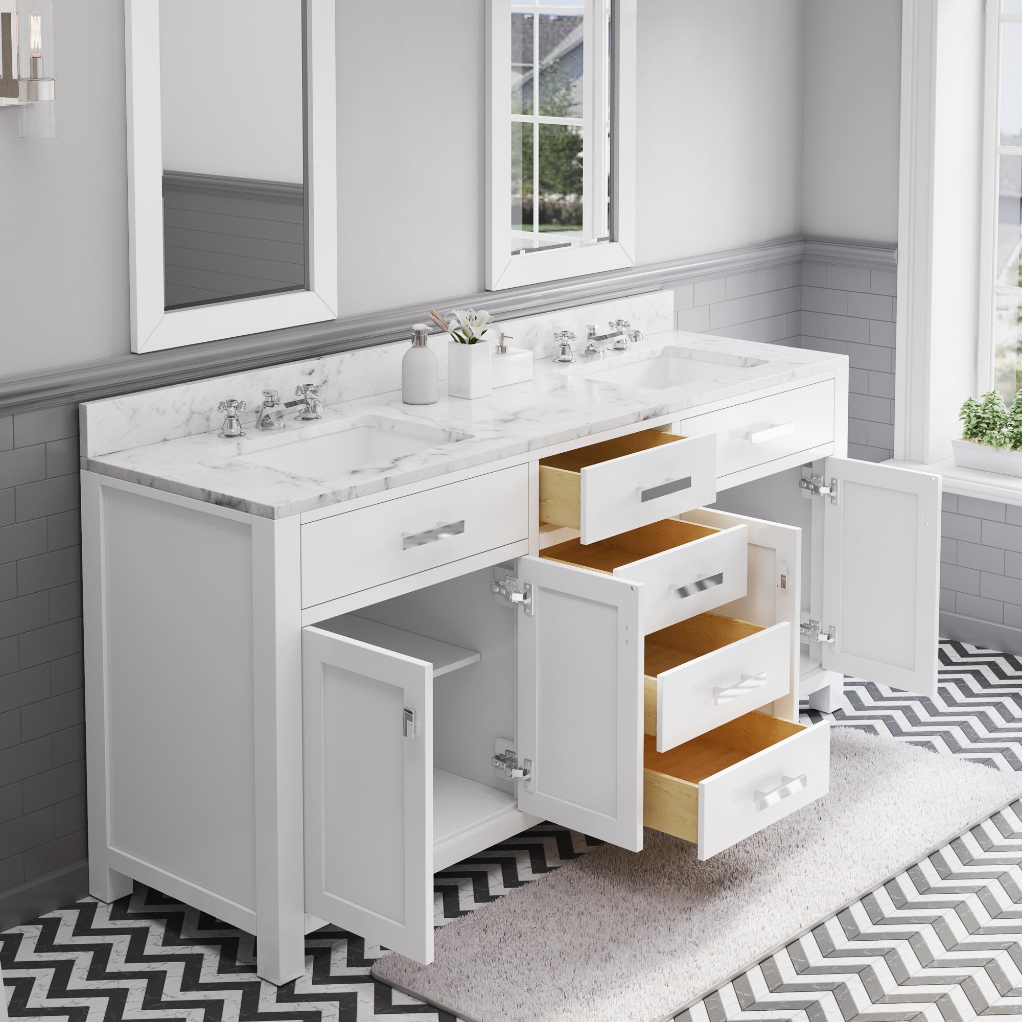 Water Creation | 72 Inch Pure White Double Sink Bathroom Vanity From The Madison Collection | MS72CW01PW-000000000