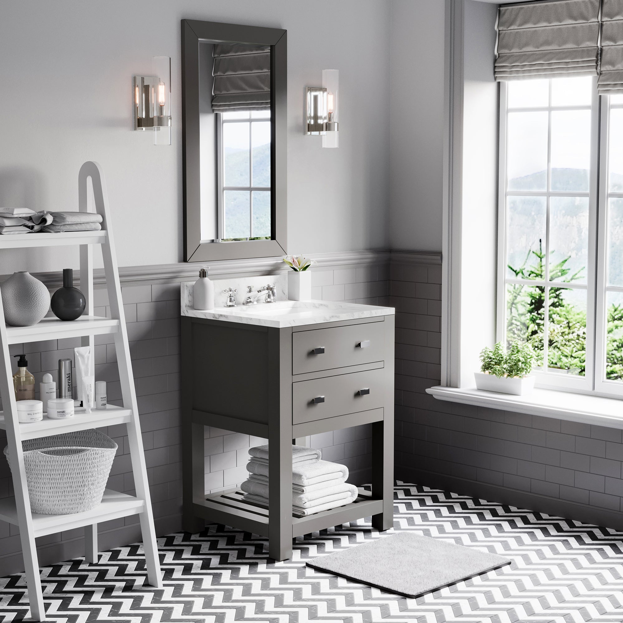 Water Creation | 24 Inch Cashmere Grey Single Sink Bathroom Vanity With Matching Framed Mirror From The Madalyn Collection | MA24CW01CG-R21000000