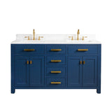 Water Creation | Madison 60-Inch Double Sink Carrara White Marble Vanity In Monarch Blue | MS60CW06MB-000000000