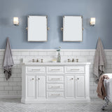 Water Creation | 60" Palace Collection Quartz Carrara Pure White Bathroom Vanity Set With Hardware And F2-0009 Faucets, Mirror in Polished Nickel (PVD) Finish | PA60QZ05PW-E18BX0905