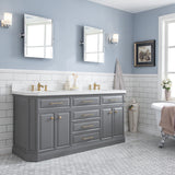 Water Creation | 72" Palace Collection Quartz Carrara Cashmere Grey Bathroom Vanity Set With Hardware And F2-0013 Faucets in Satin Gold Finish And Only Mirrors in Chrome Finish | PA72QZ06CG-E18FX1306