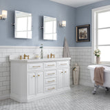 Water Creation | 60" Palace Collection Quartz Carrara Pure White Bathroom Vanity Set With Hardware in Satin Gold Finish And Only Mirrors in Chrome Finish | PA60QZ06PW-E18000000