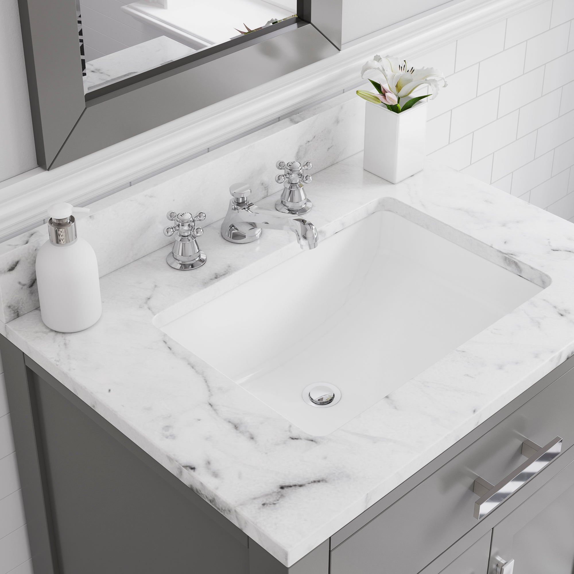 Water Creation | 30 Inch Cashmere Grey Single Sink Bathroom Vanity With Faucet From The Madison Collection | MS30CW01CG-000BX0901