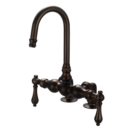Water Creation | Vintage Classic 3.375 Inch Center Deck Mount Tub Faucet With Gooseneck Spout & 2 Inch Risers in Oil-rubbed Bronze Finish Finish With Metal Lever Handles Without Labels | F6-0016-03-AL