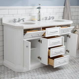 Water Creation | 60" Palace Collection Quartz Carrara Pure White Bathroom Vanity Set With Hardware in Chrome Finish | PA60QZ01PW-000000000