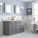Water Creation | 60" Palace Collection Quartz Carrara Cashmere Grey Bathroom Vanity Set With Hardware And F2-0012 Faucets, Mirror in Polished Nickel (PVD) Finish | PA60QZ05CG-E18TL1205