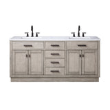 Water Creation | Chestnut 72 In. Double Sink Carrara White Marble Countertop Vanity In Grey Oak with Grooseneck Faucets | CH72CW03GK-000BL1403