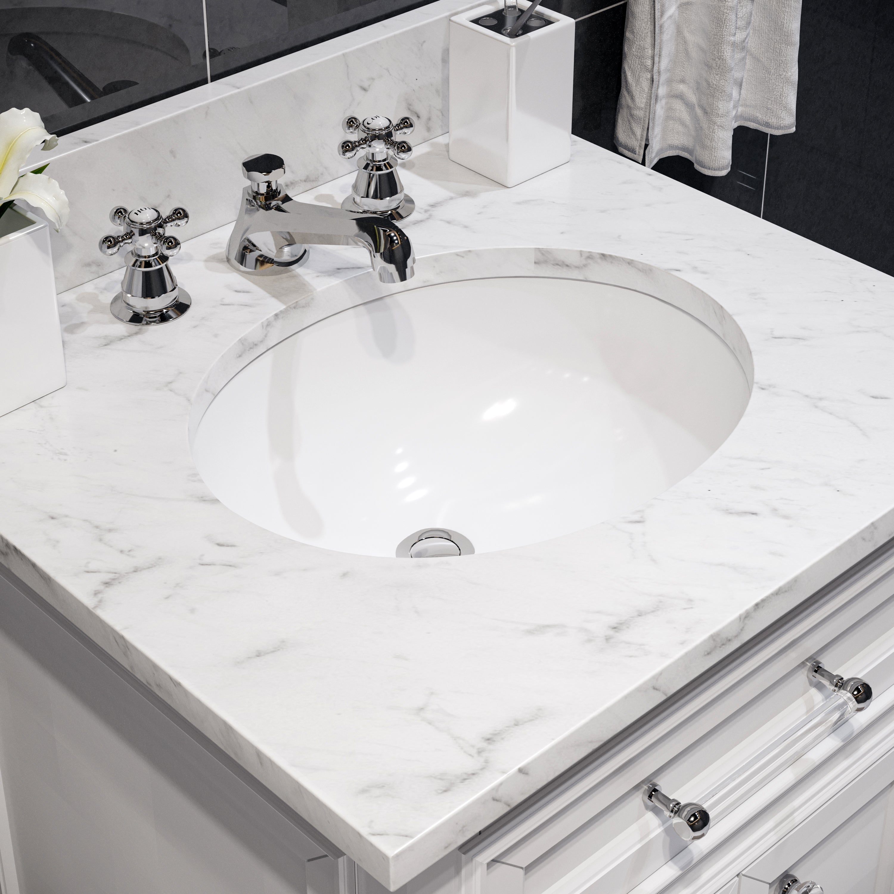 Water Creation | 30 Inch Pure White Single Sink Bathroom Vanity From The Derby Collection | DE30CW01PW-000000000