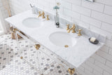 Water Creation | Empire 60 Inch Wide Double Wash Stand, P-Trap, Counter Top with Basin, F2-0013 Faucet and Mirror included in Satin Gold Finish | EP60E-0613