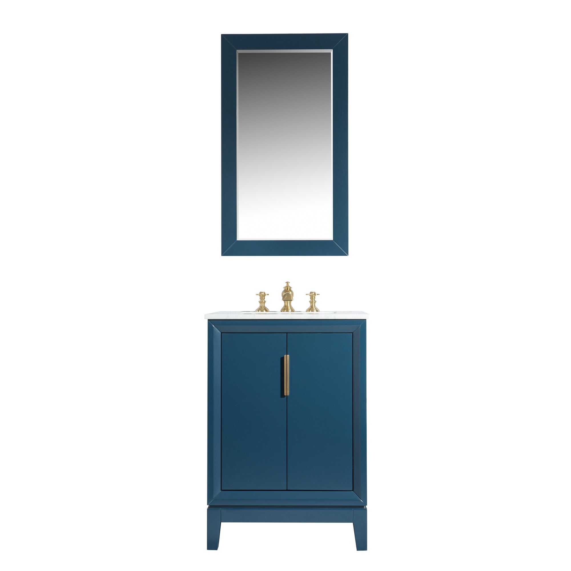 Water Creation | Elizabeth 24-Inch Single Sink Carrara White Marble Vanity In Monarch Blue With Matching Mirror(s) | EL24CW06MB-R21000000