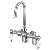 Water Creation | Vintage Classic Adjustable Spread Wall Mount Tub Faucet With Gooseneck Spout & Swivel Wall Connector in Brushed Nickel Finish With Porcelain Lever Handles, Hot And Cold Labels Included | F6-0015-02-CL