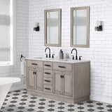 Water Creation | Chestnut 60 In. Double Sink Carrara White Marble Countertop Vanity In Grey Oak with Mirrors | CH60CW03GK-R21000000