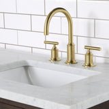 Water Creation | Chestnut 72 In. Double Sink Carrara White Marble Countertop Vanity In Brown Oak with Grooseneck Faucets and Mirrors | CH72CW06BK-R21BL1406