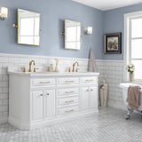 Water Creation | 72" Palace Collection Quartz Carrara Pure White Bathroom Vanity Set With Hardware And F2-0012 Faucets in Satin Gold Finish And Only Mirrors in Chrome Finish | PA72QZ06PW-E18TL1206