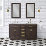 Water Creation | Chestnut 60 In. Double Sink Carrara White Marble Countertop Vanity In Brown Oak with Grooseneck Faucets and Mirrors | CH60CW06BK-R21BL1406