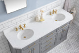 Water Creation | 72" Palace Collection Quartz Carrara Cashmere Grey Bathroom Vanity Set With Hardware And F2-0013 Faucets in Satin Gold Finish And Only Mirrors in Chrome Finish | PA72QZ06CG-000FX1306