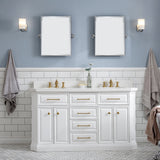 Water Creation | 60" Palace Collection Quartz Carrara Pure White Bathroom Vanity Set With Hardware in Satin Gold Finish And Only Mirrors in Chrome Finish | PA60QZ06PW-E18000000