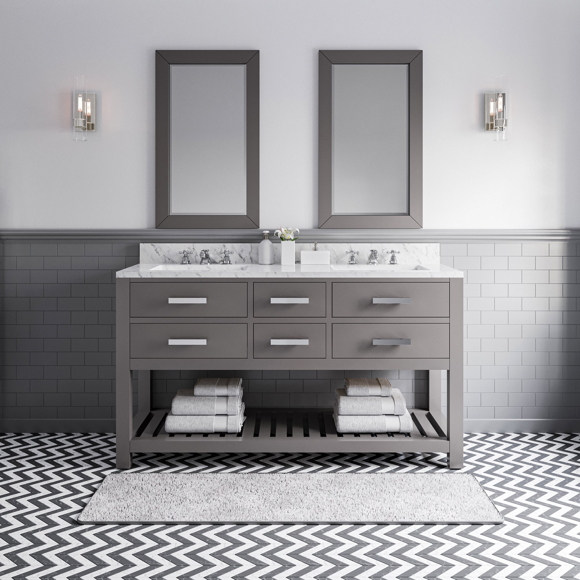 Water Creation | 60 Inch Cashmere Grey Double Sink Bathroom Vanity From The Madalyn Collection | MA60CW01CG-000000000