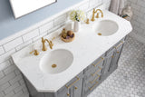 Water Creation | 60" Palace Collection Quartz Carrara Cashmere Grey Bathroom Vanity Set With Hardware And F2-0012 Faucets in Satin Gold Finish And Only Mirrors in Chrome Finish | PA60QZ06CG-000TL1206