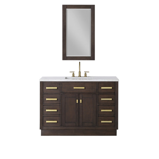 Water Creation | Chestnut 48 In. Single Sink Carrara White Marble Countertop Vanity In Brown Oak with Mirror | CH48CW06BK-R21000000