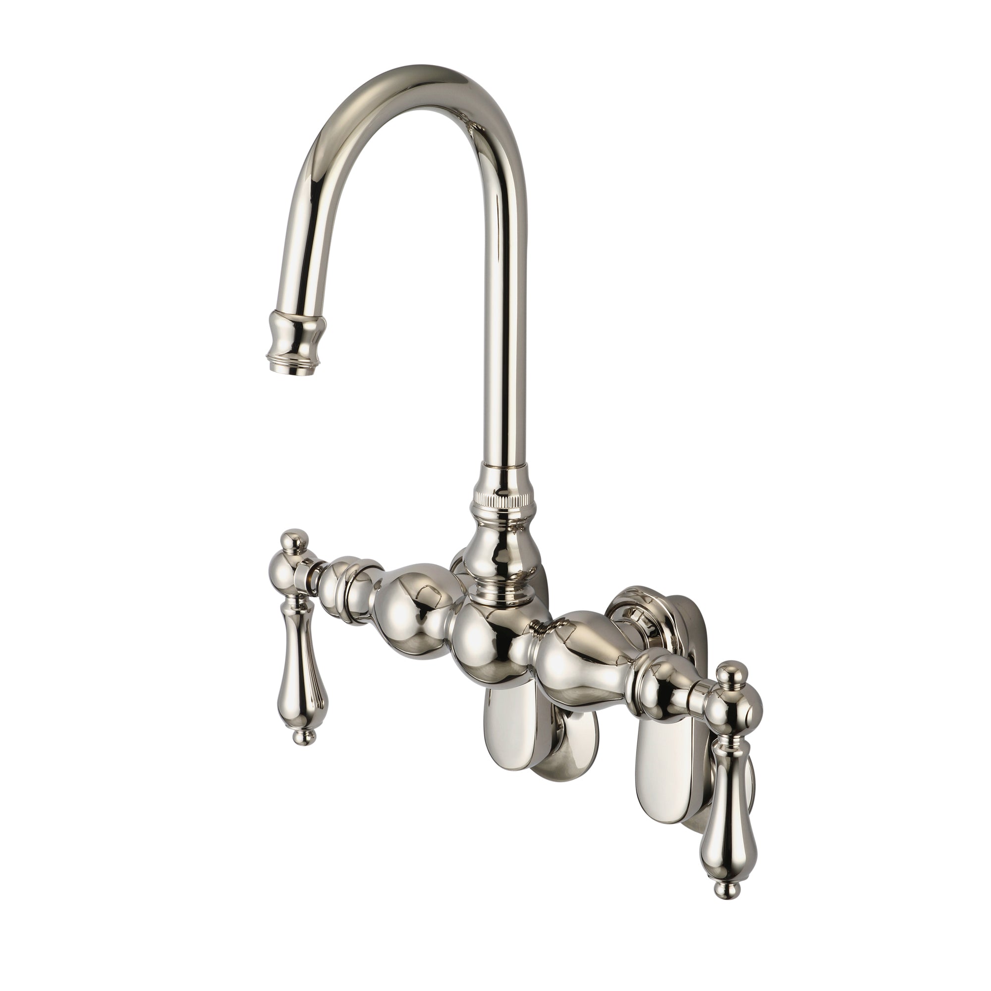 Water Creation | Vintage Classic Adjustable Spread Wall Mount Tub Faucet With Gooseneck Spout & Swivel Wall Connector in Polished Nickel (PVD) Finish With Metal Lever Handles Without Labels | F6-0015-05-AL