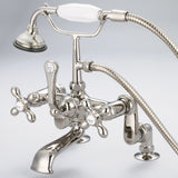 Water Creation | Vintage Classic Adjustable Center Deck Mount Tub Faucet With Handheld Shower in Polished Nickel (PVD) Finish With Metal Lever Handles, Hot And Cold Labels Included | F6-0008-05-AX