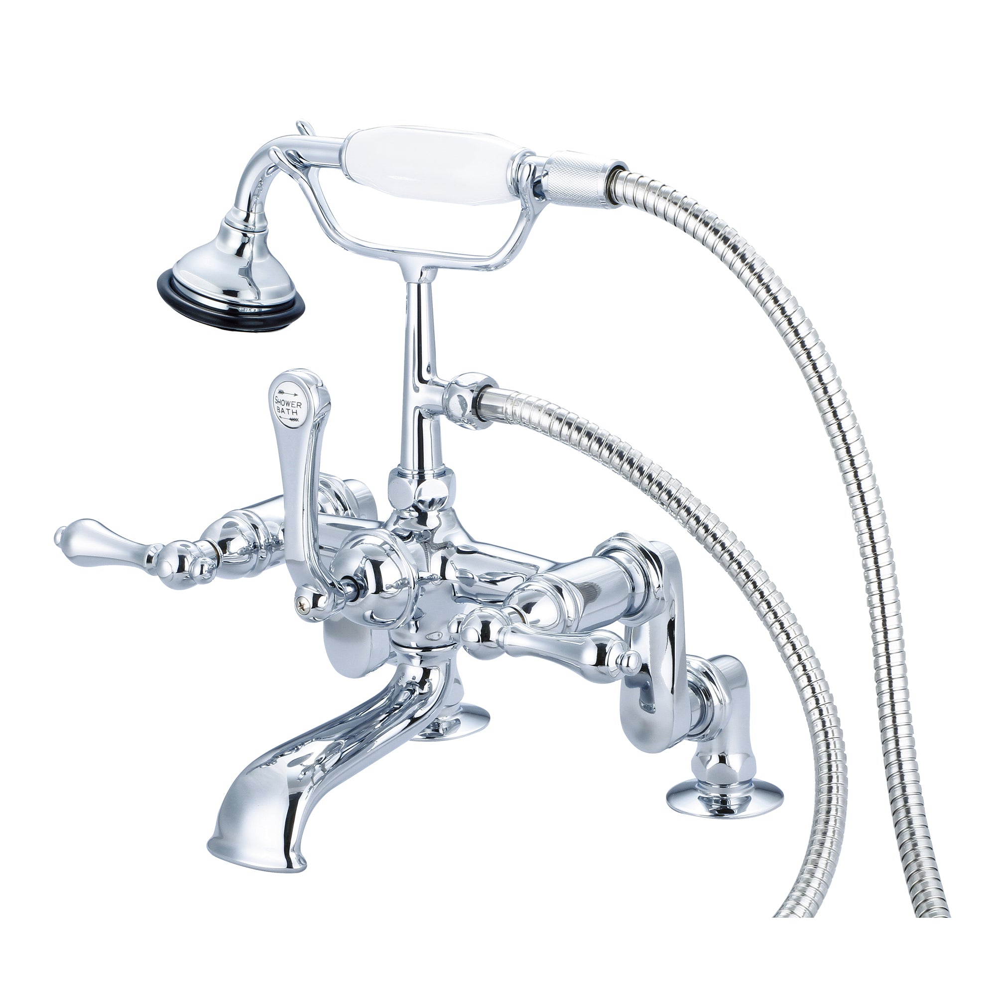 Water Creation | Vintage Classic Adjustable Center Deck Mount Tub Faucet With Handheld Shower in Chrome Finish With Metal Lever Handles Without Labels | F6-0008-01-AL