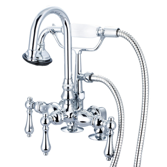 Water Creation | Vintage Classic 3.375 Inch Center Deck Mount Tub Faucet With Gooseneck Spout, 2 Inch Risers & Handheld Shower in Chrome Finish With Metal Lever Handles Without Labels | F6-0013-01-AL
