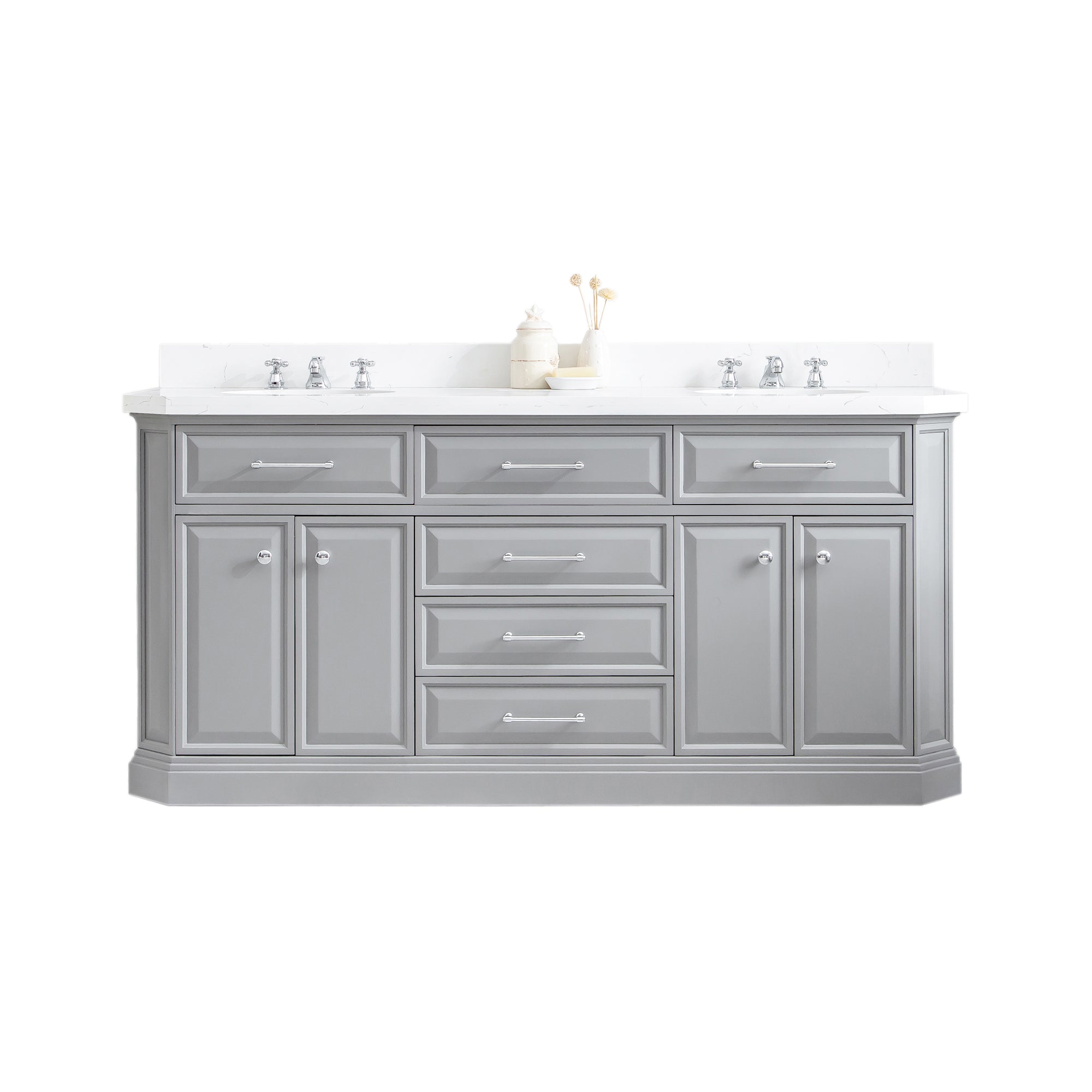 Water Creation | 72" Palace Collection Quartz Carrara Cashmere Grey Bathroom Vanity Set With Hardware in Chrome Finish | PA72QZ01CG-000000000